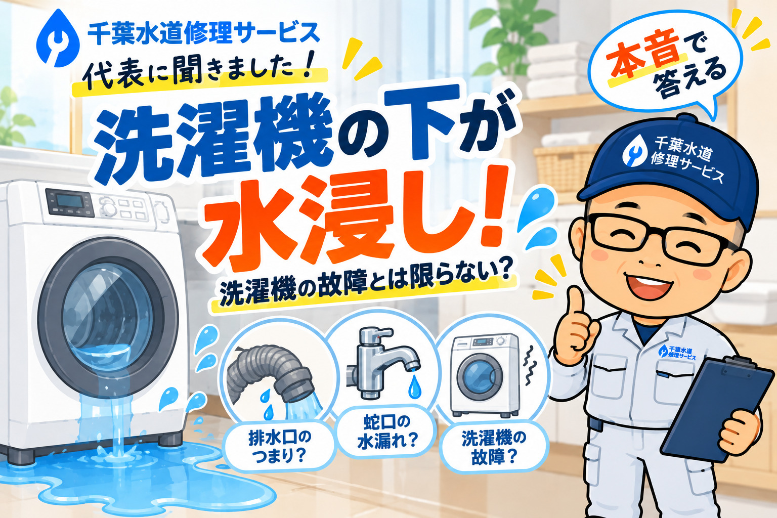 洗濯機の下が水浸し！