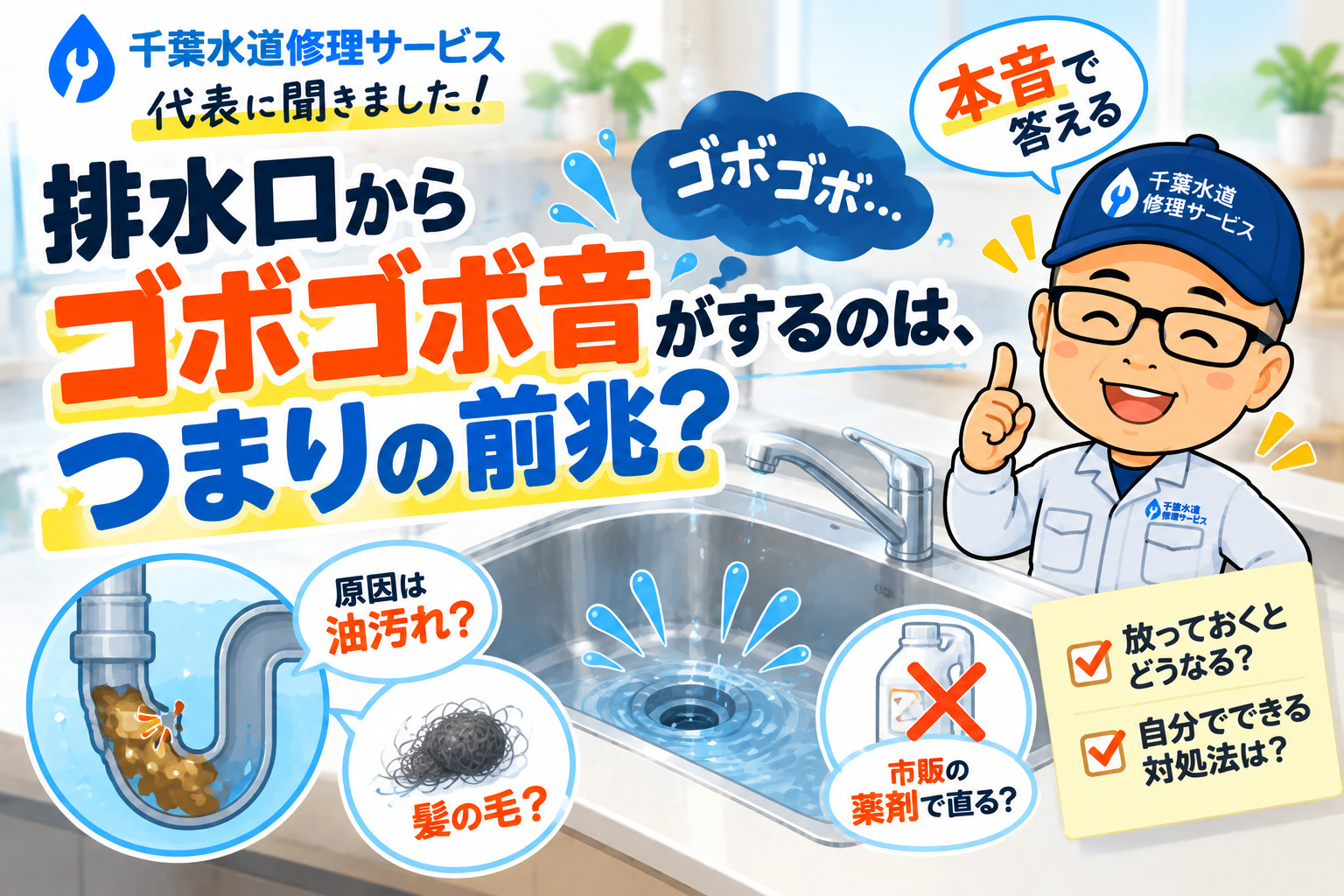 排水溝のゴボゴボ音がするのは、つまりの前兆？